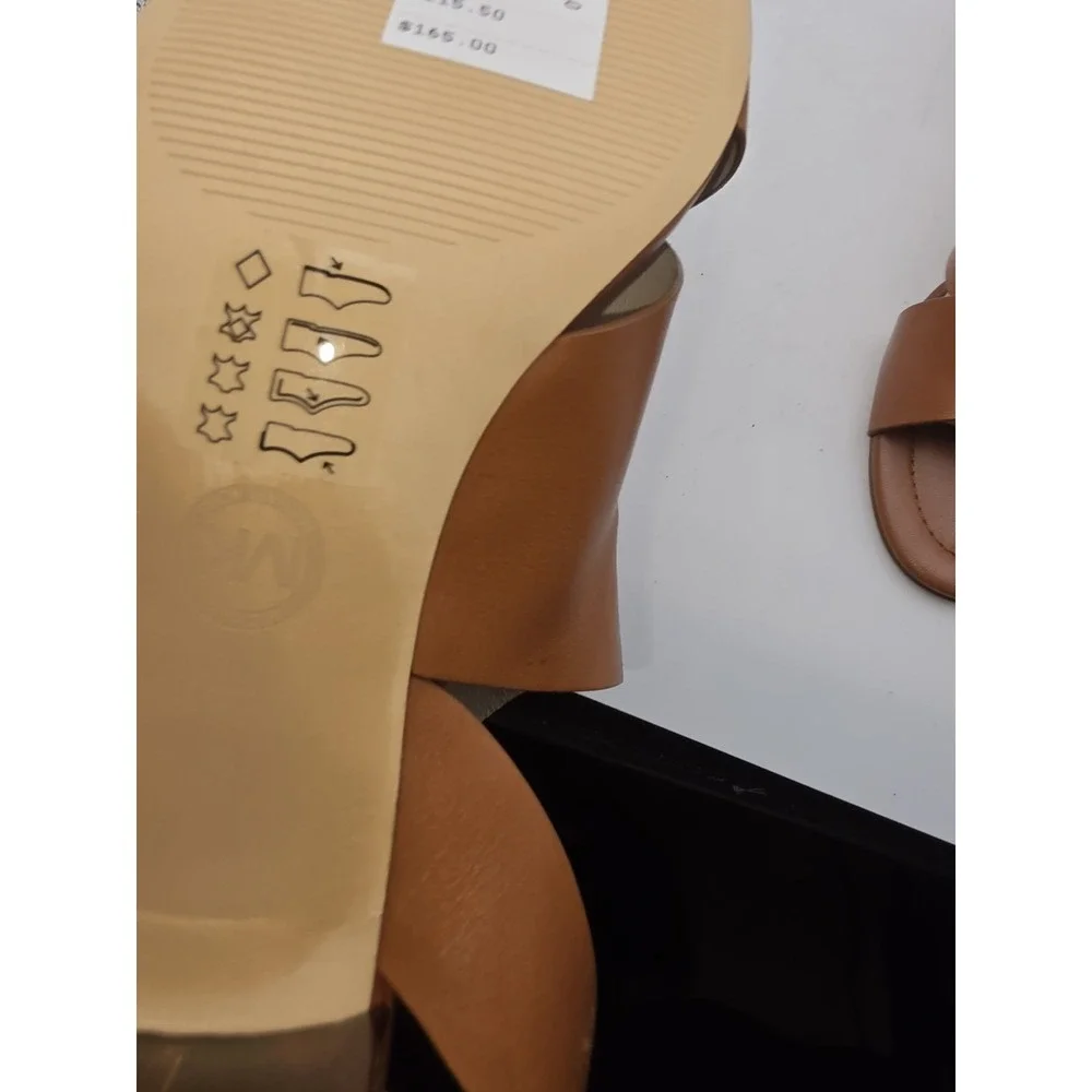 MICHAEL Michael Kors Maribella Luggage Brown Leather Sandals Tortoise Heel Sz 10